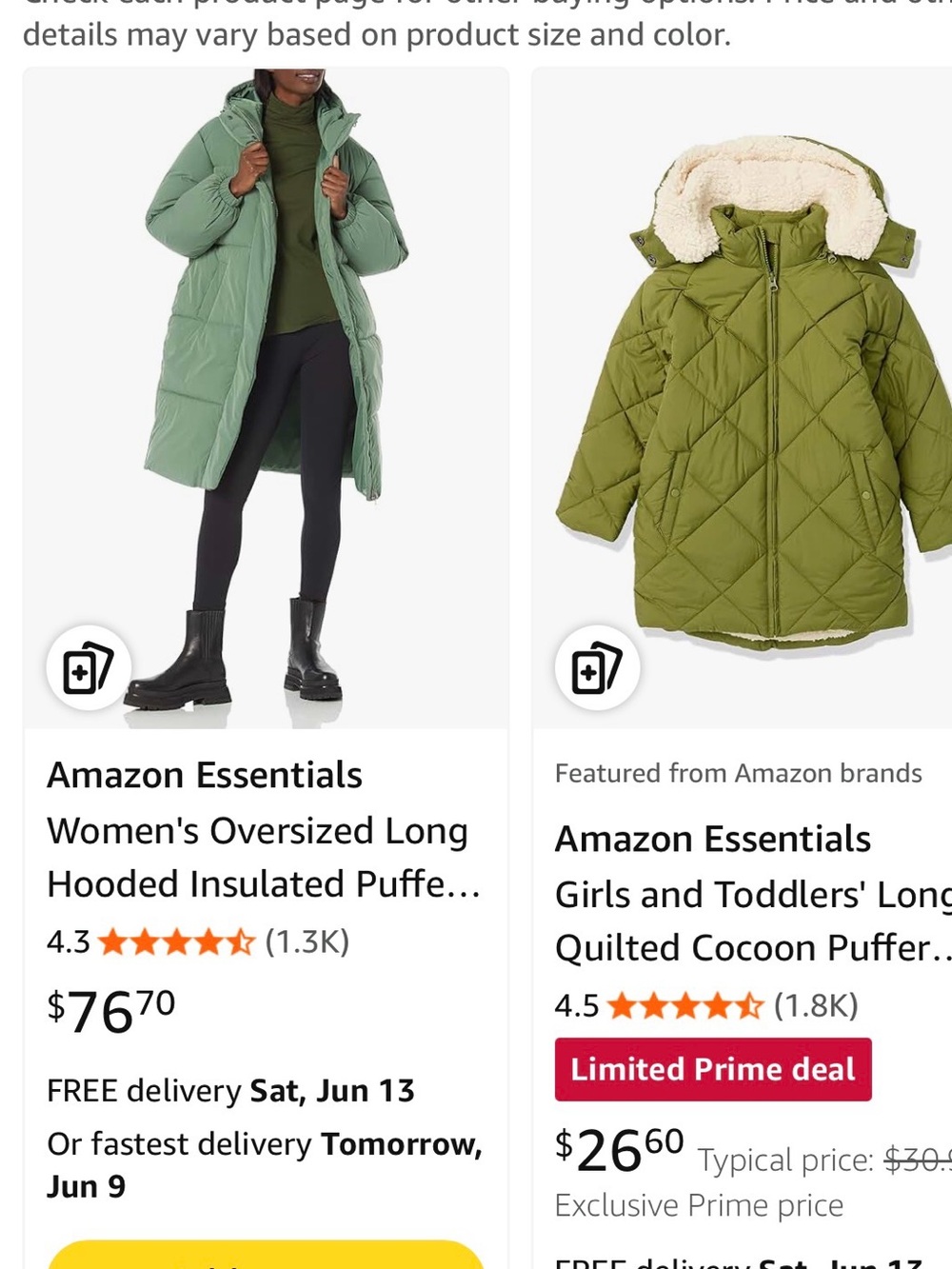 Amazon Essentials Olive Green Quilted Puffer Jacket